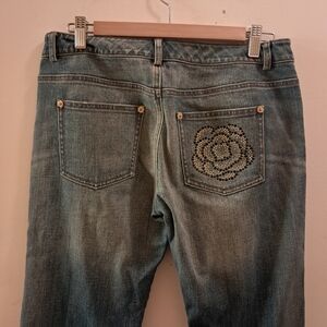 St. John Jeans Women's 6 Blue Rose Swarovski Crystals Designer Embelished Luxury